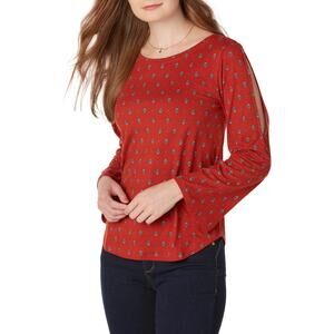 NEW Simply Styled Womens L Slit Sleeve‎ Top Bossa Nova Red Blue Paisley Boho